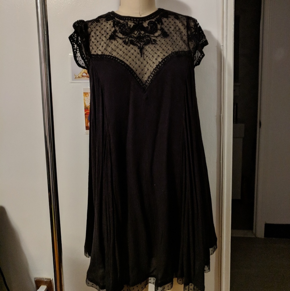 Lace trim black dress